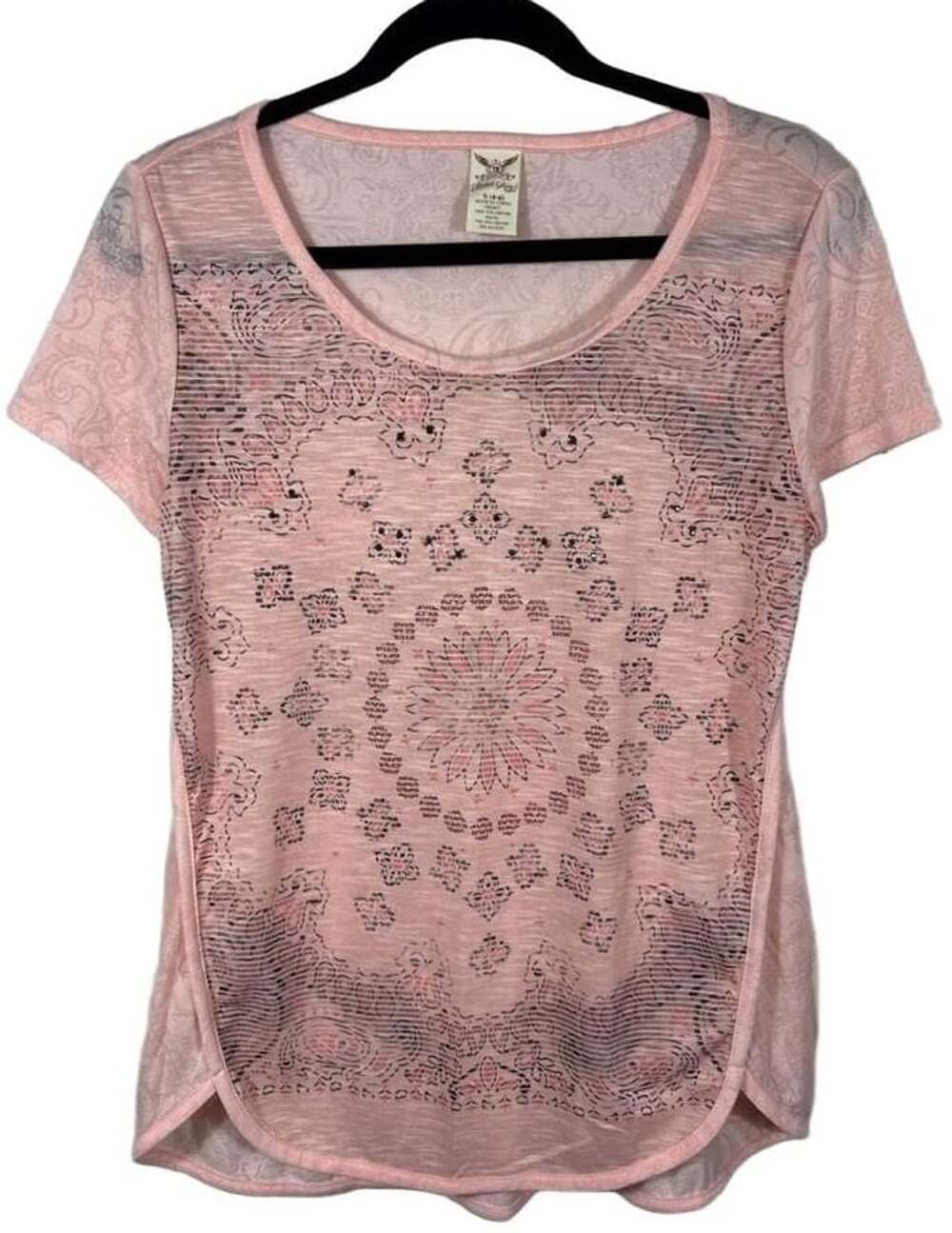 Faded Glory Short Sleeve T-Shirt Size S (4-6) Pink Burnout Medallion
